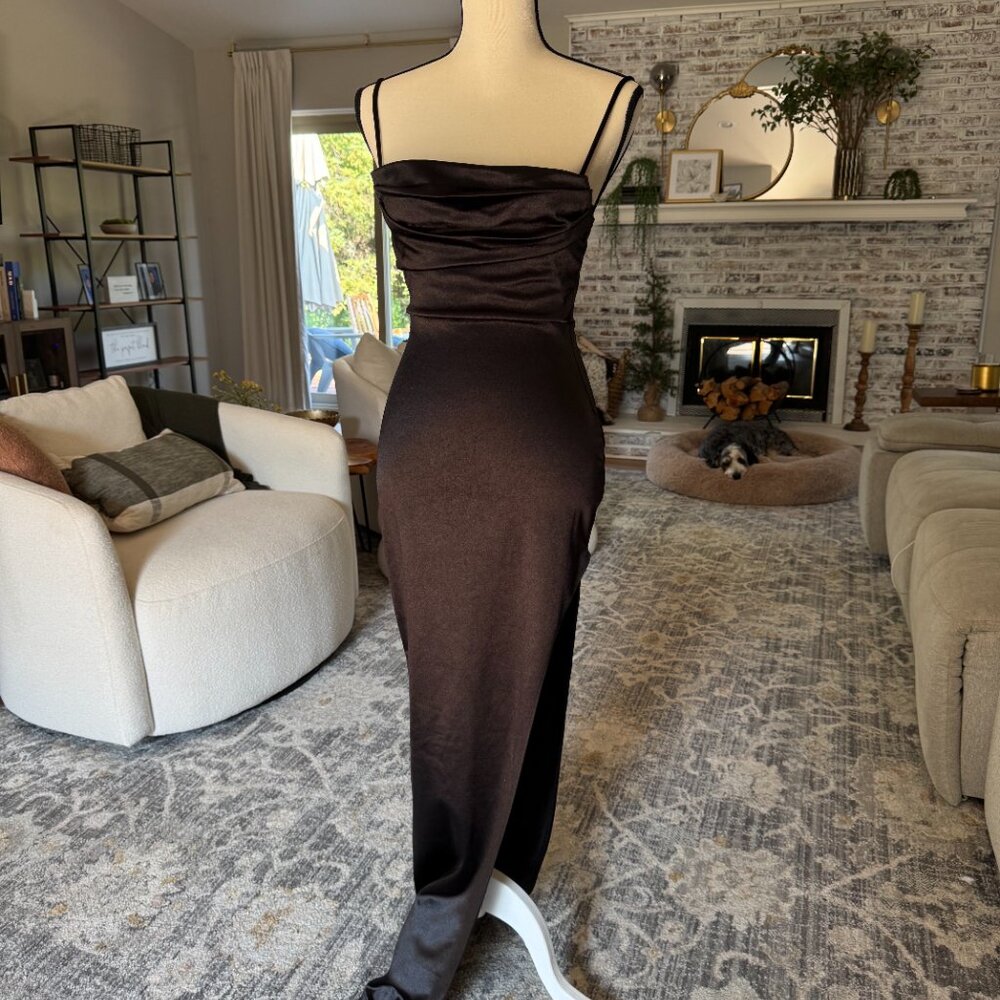 Silk Black High Slit Long Dress/Gown